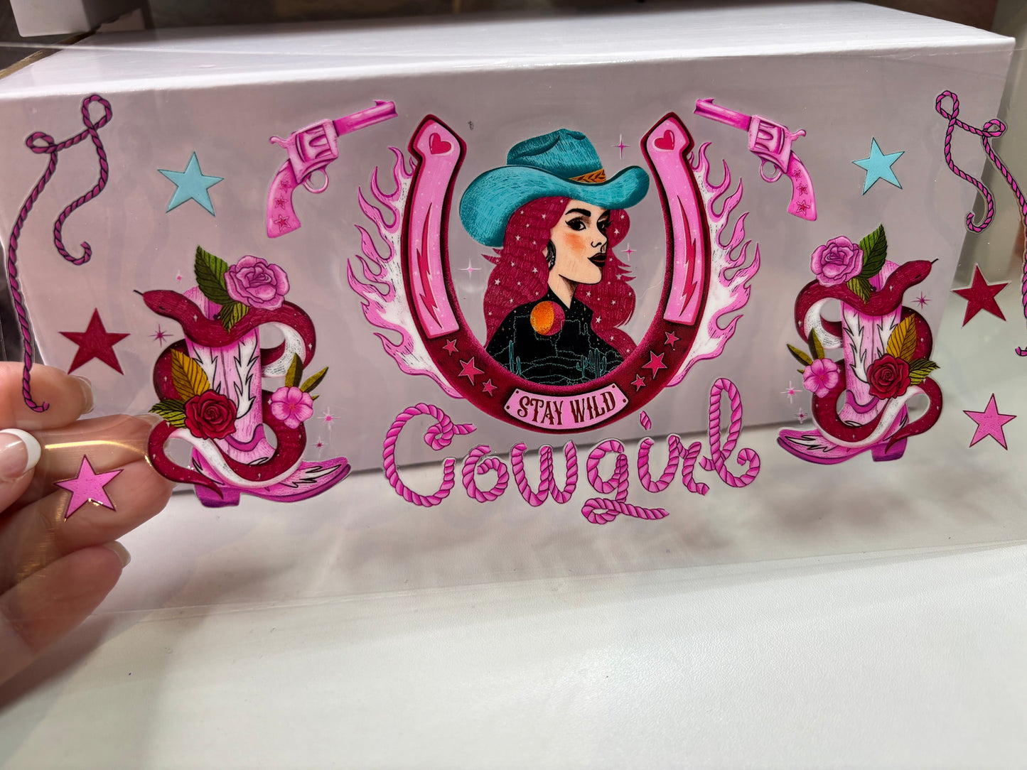 Horseshoe Cowgirl UV DTF Cup Wrap