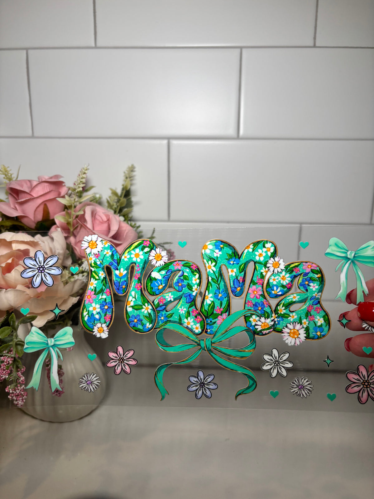 5-Floral Green UV DTF Cup Wrap