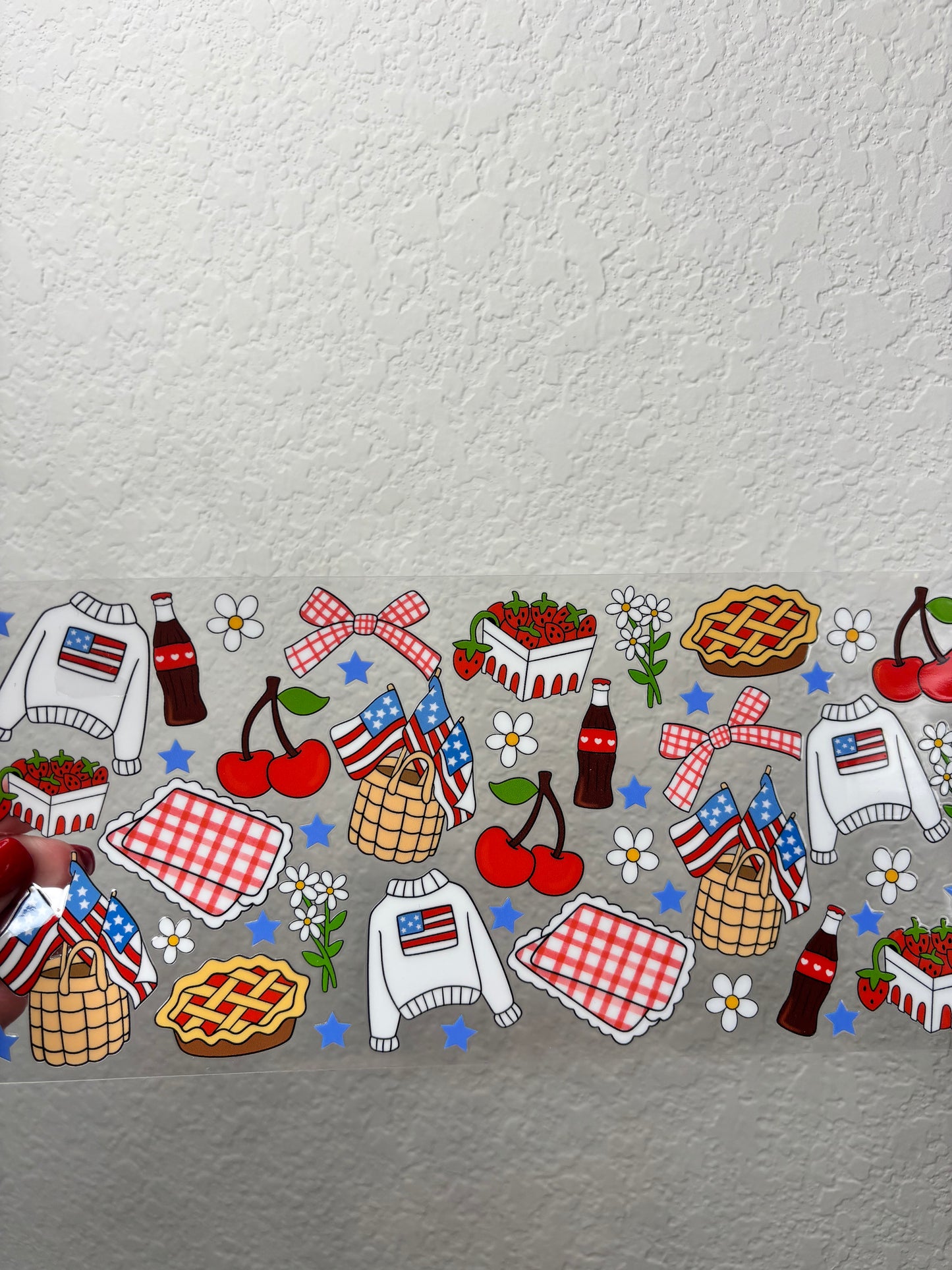 Red White and Blue Picnic UV DTF Cup Wrap