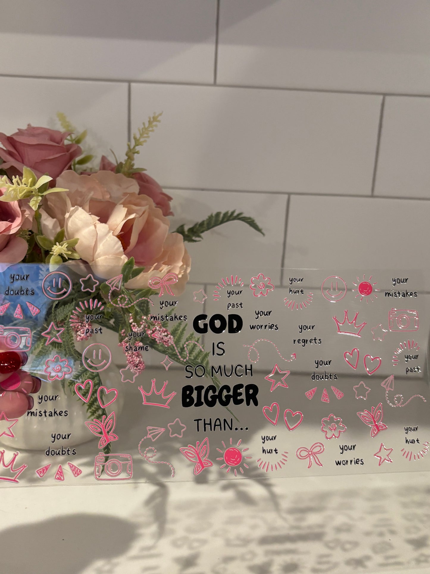 God Is Bigger 16 ounce UV DTF Decal