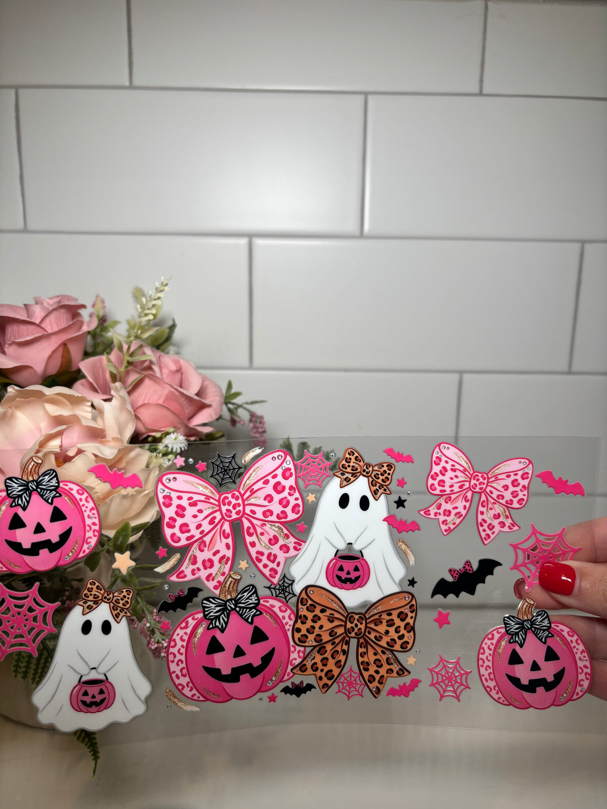 6-Pink Leopard Ghot and Pumpkins UV DTF Cup Wrap