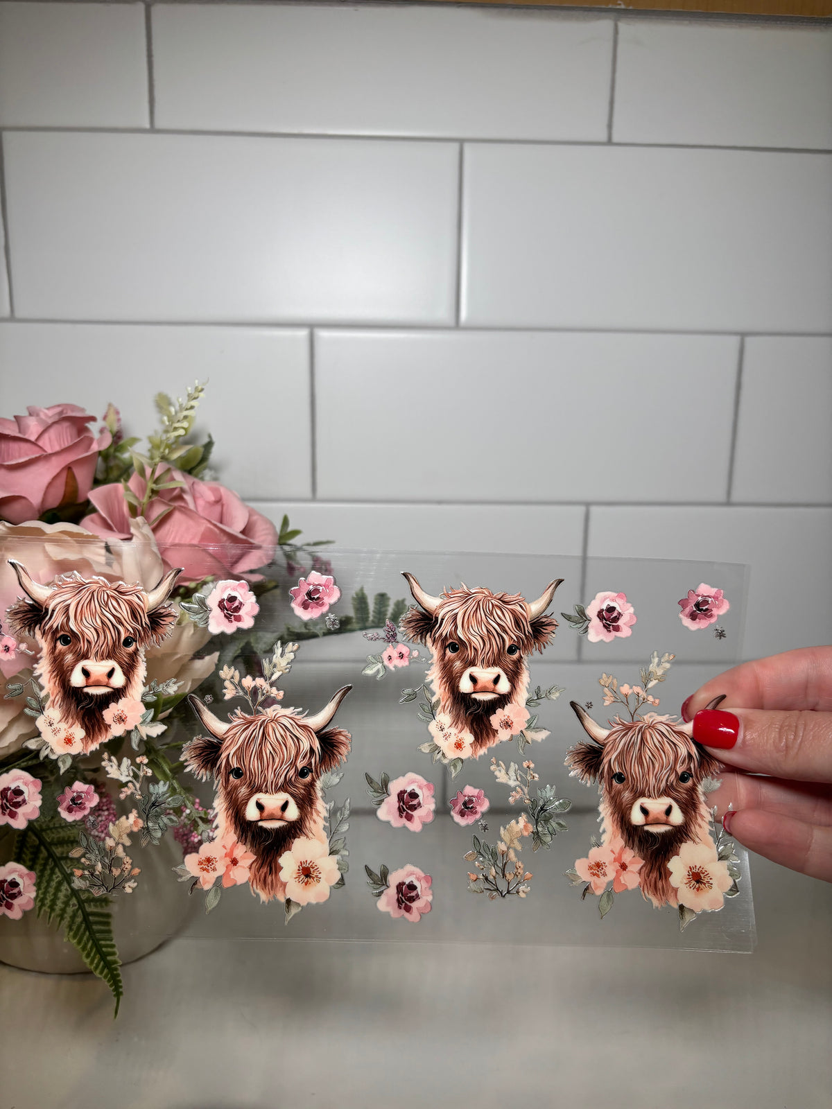 6-Highland Cow Floral UV DTF Cup Wrap