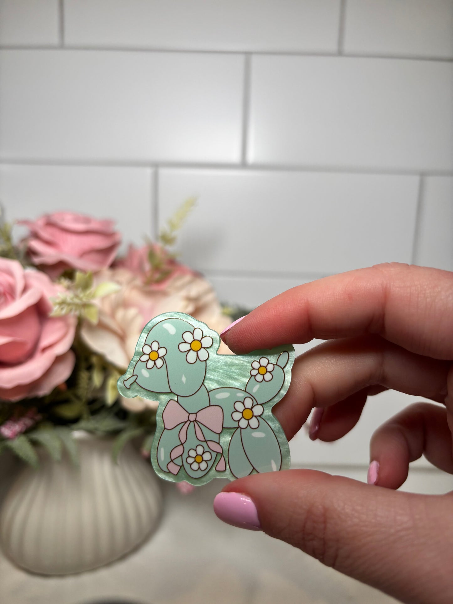 Floral Balloon Dog Acrylic Flatback