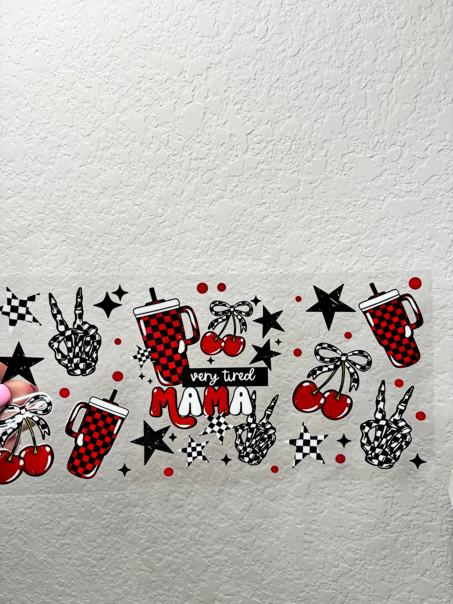 Red Checkered Mama UV DTF Cup Wrap
