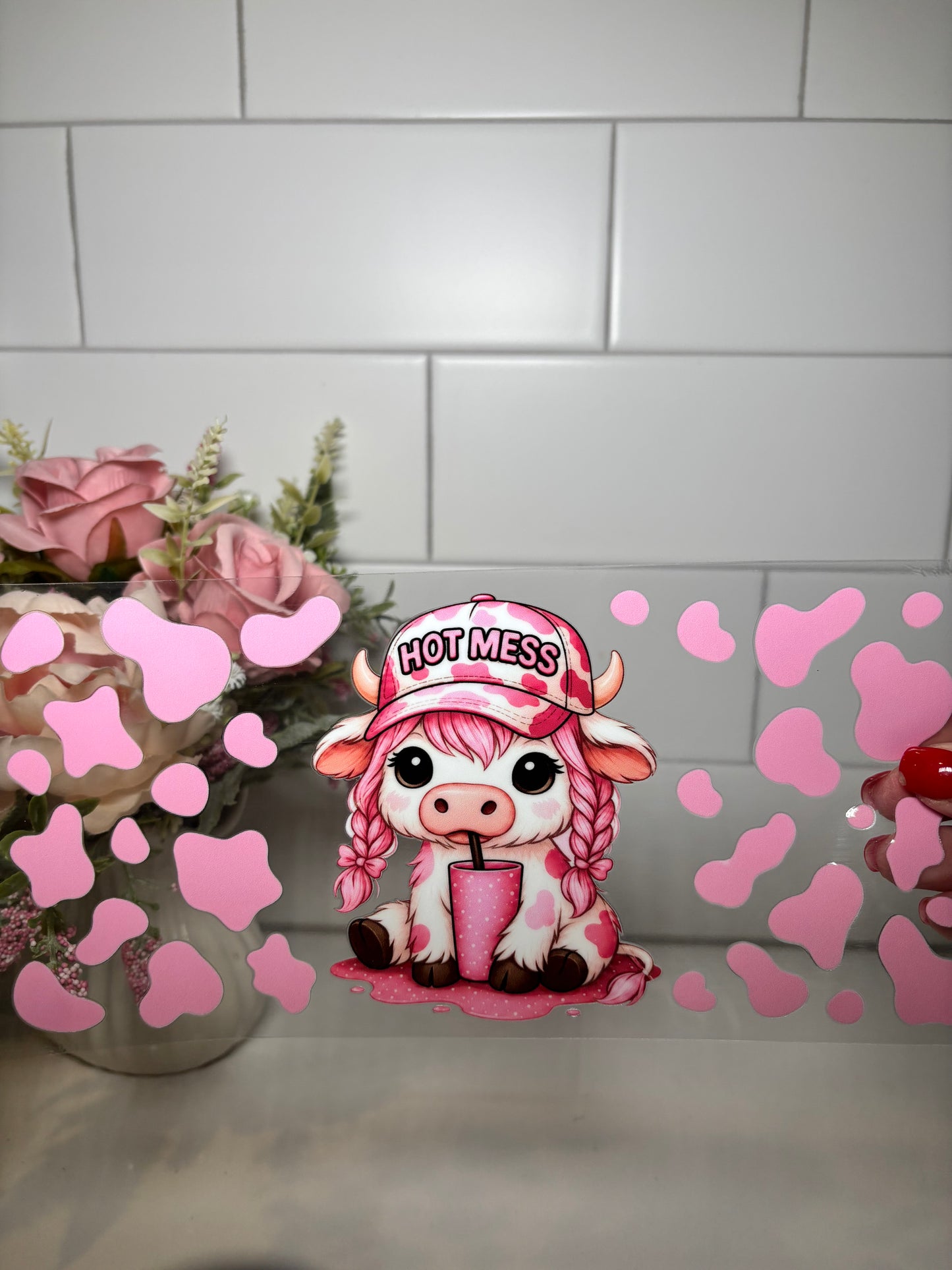 5-Pink Highland Cow UV DTF Cup Wrap