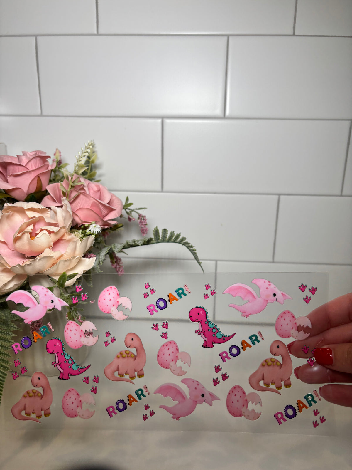 4-Pink Dinosaur UV DTF Cup Wrap