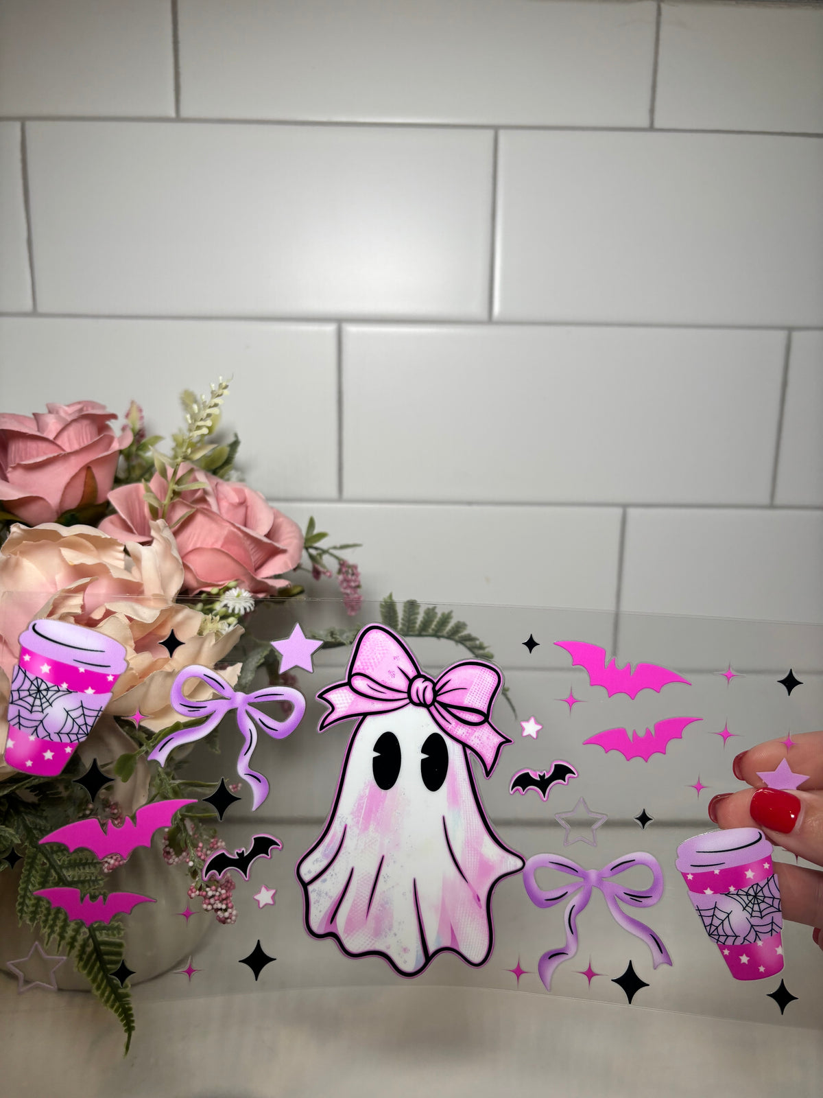 6-Pink Bats and Ghost UV DTF Cup Wrap