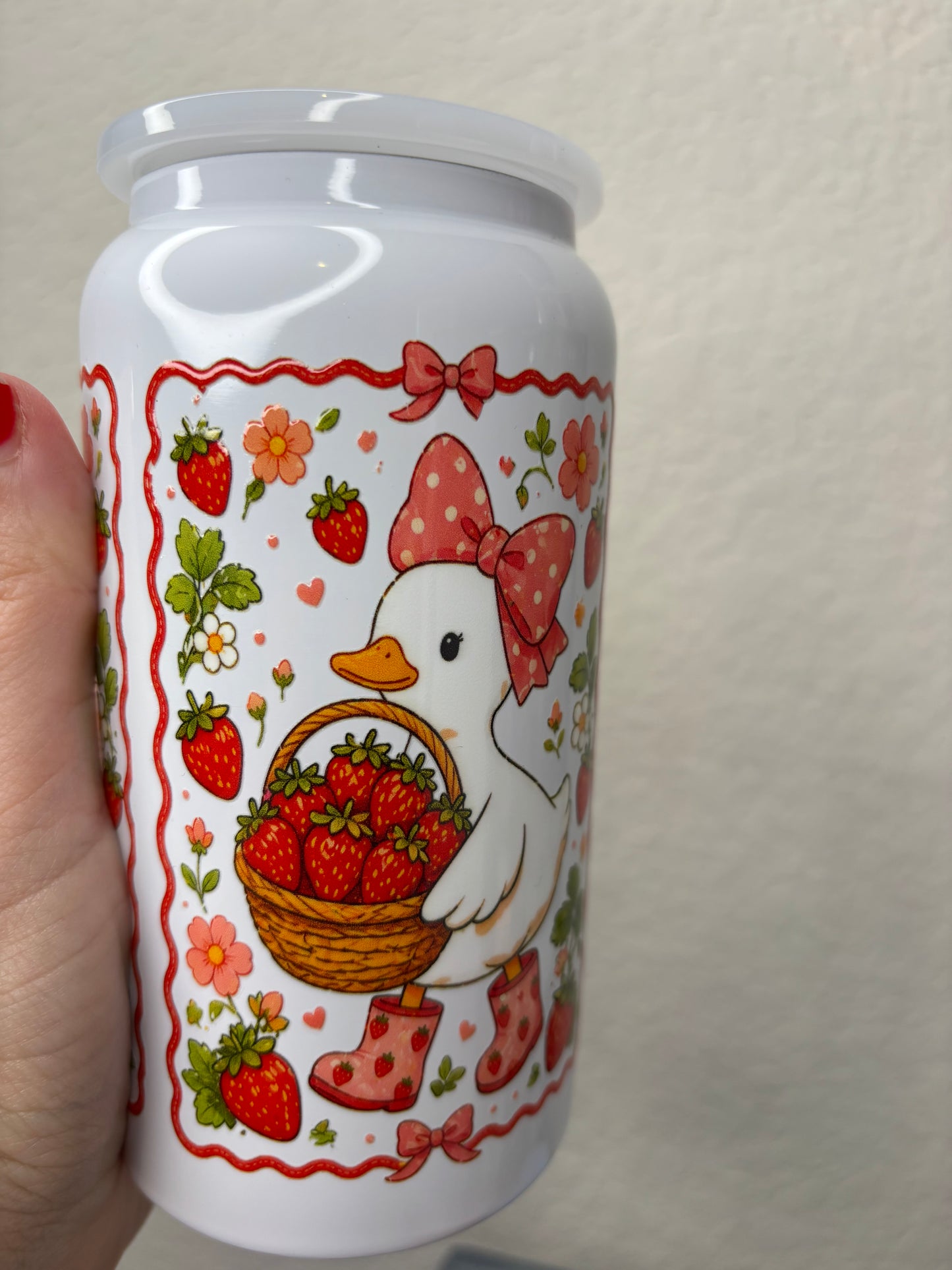 Strawberry Duck White Stainless Steel 16 Ounce