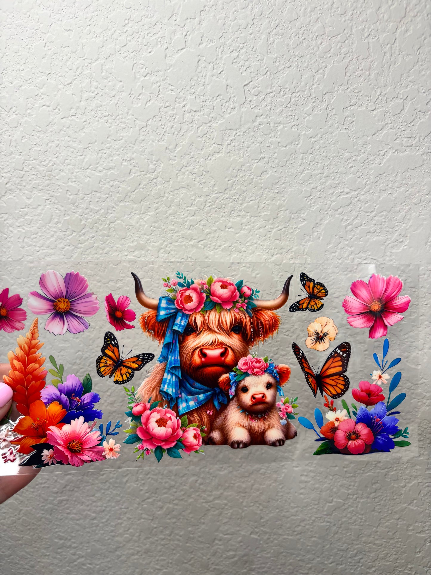 Floral Mama and Baby Highland Cow UV DTF Cup Wrap