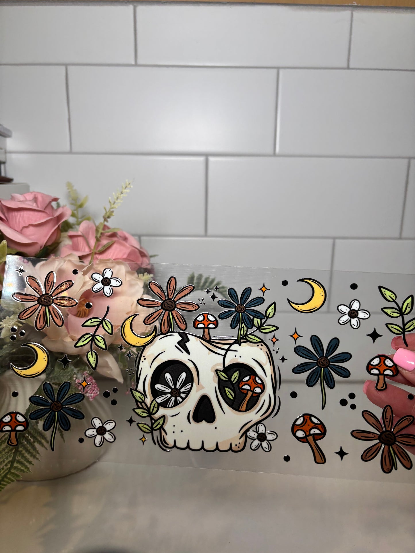 2-Skull and Mushroom UV DTF Cup Decal