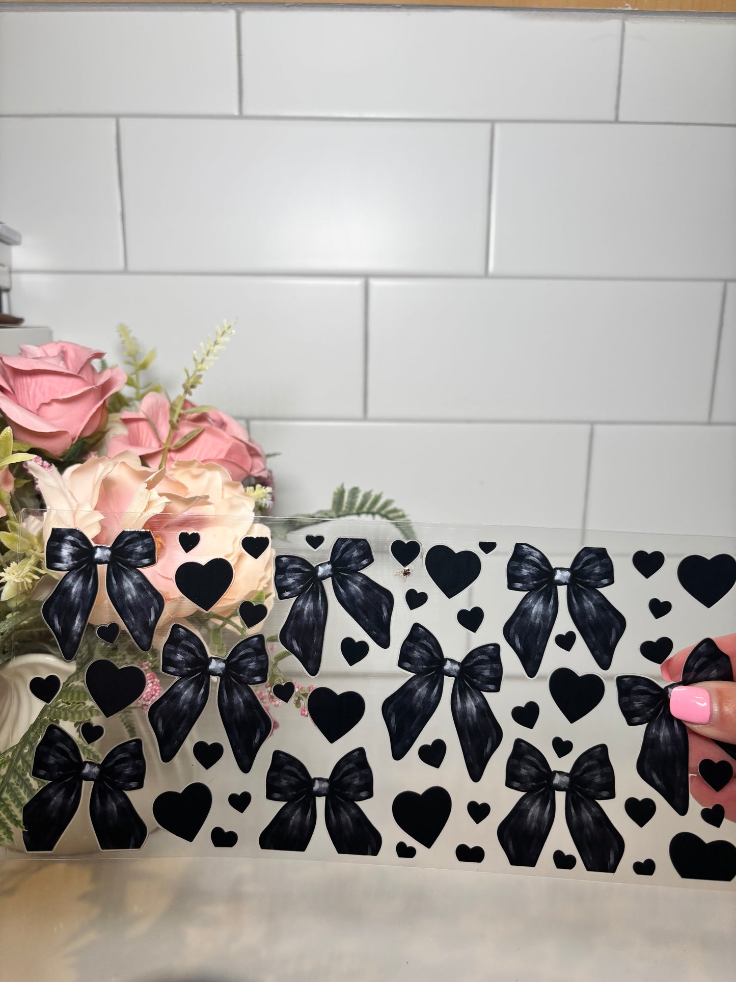 2-Black Heart and Bows UV DTF Cup Wrap