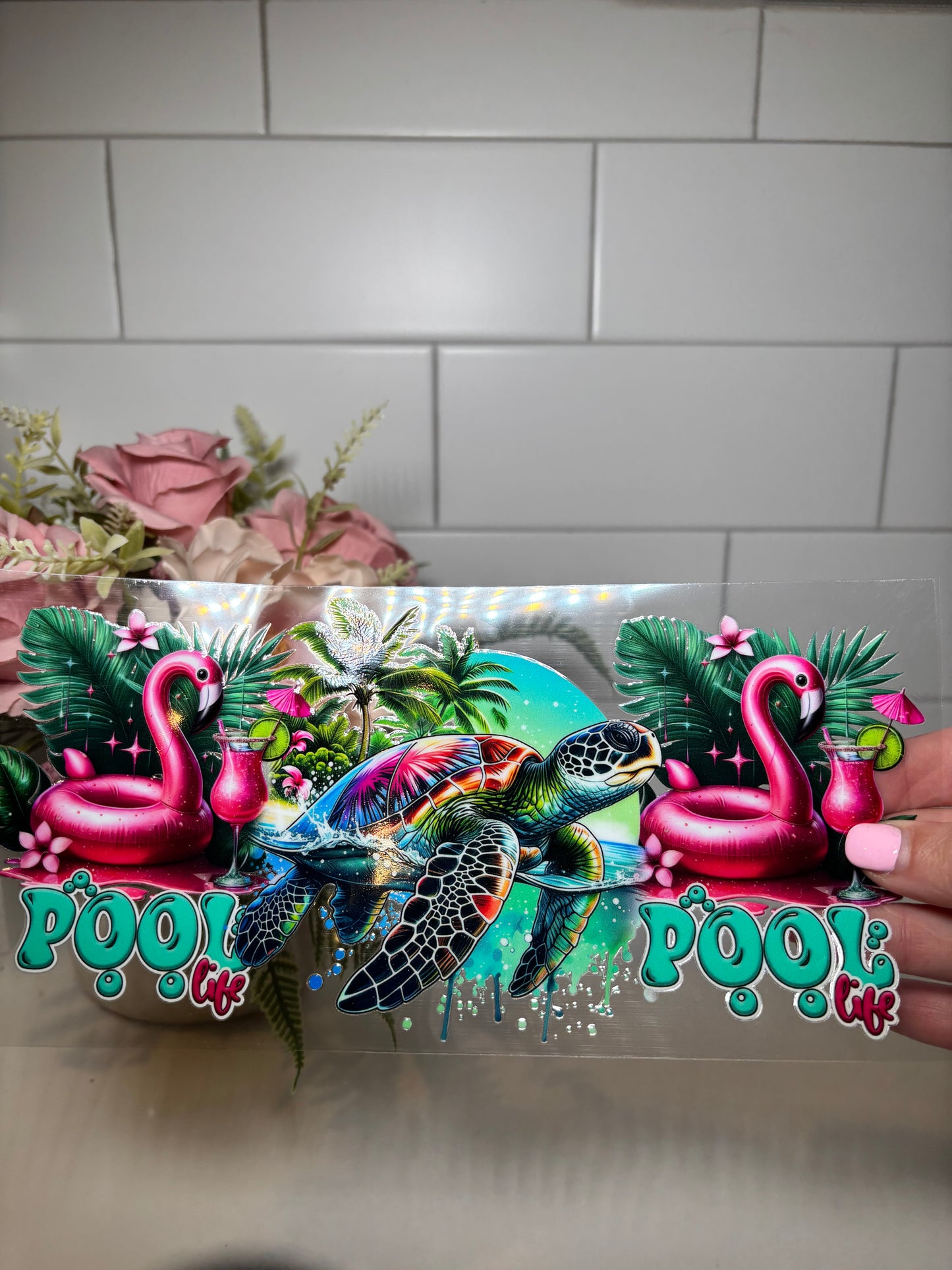 Pool life Turtle UV DTF Cup Wrap