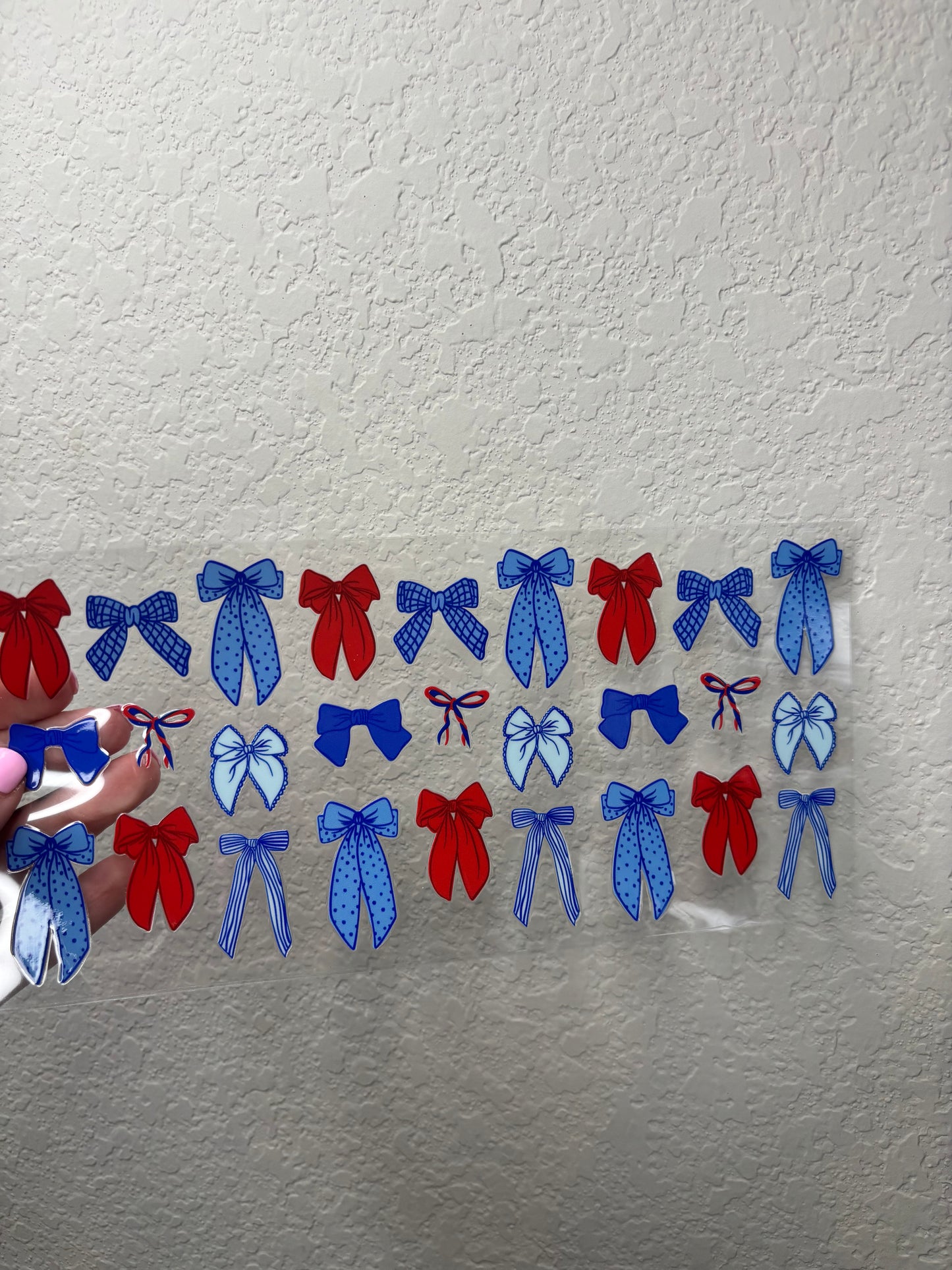 Red and Blue Bows UV DTF Cup Wrap