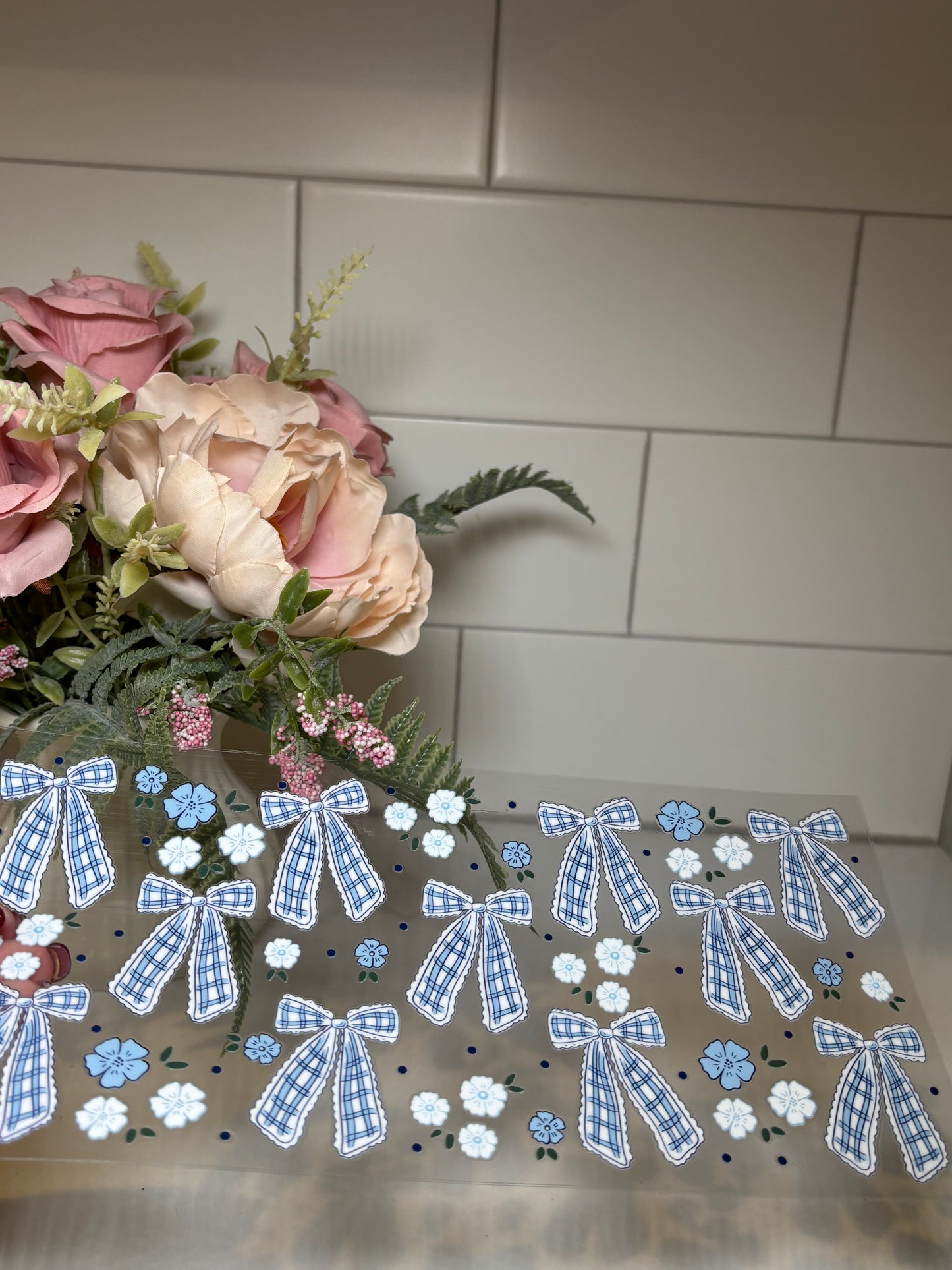 Blue Gingham 16 Ounce UV DTF Decal