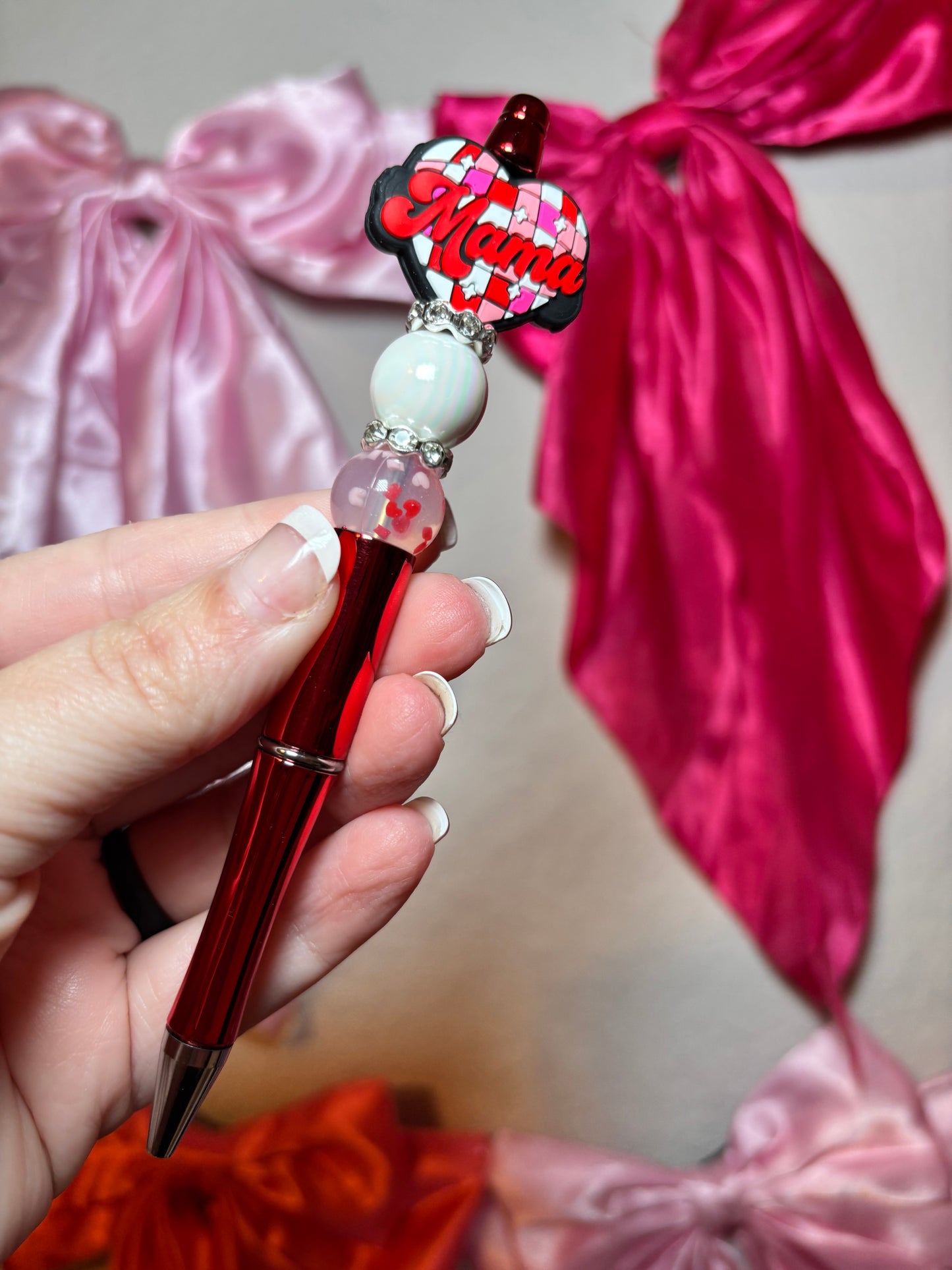 Mama Disco Heart Beaded Pen