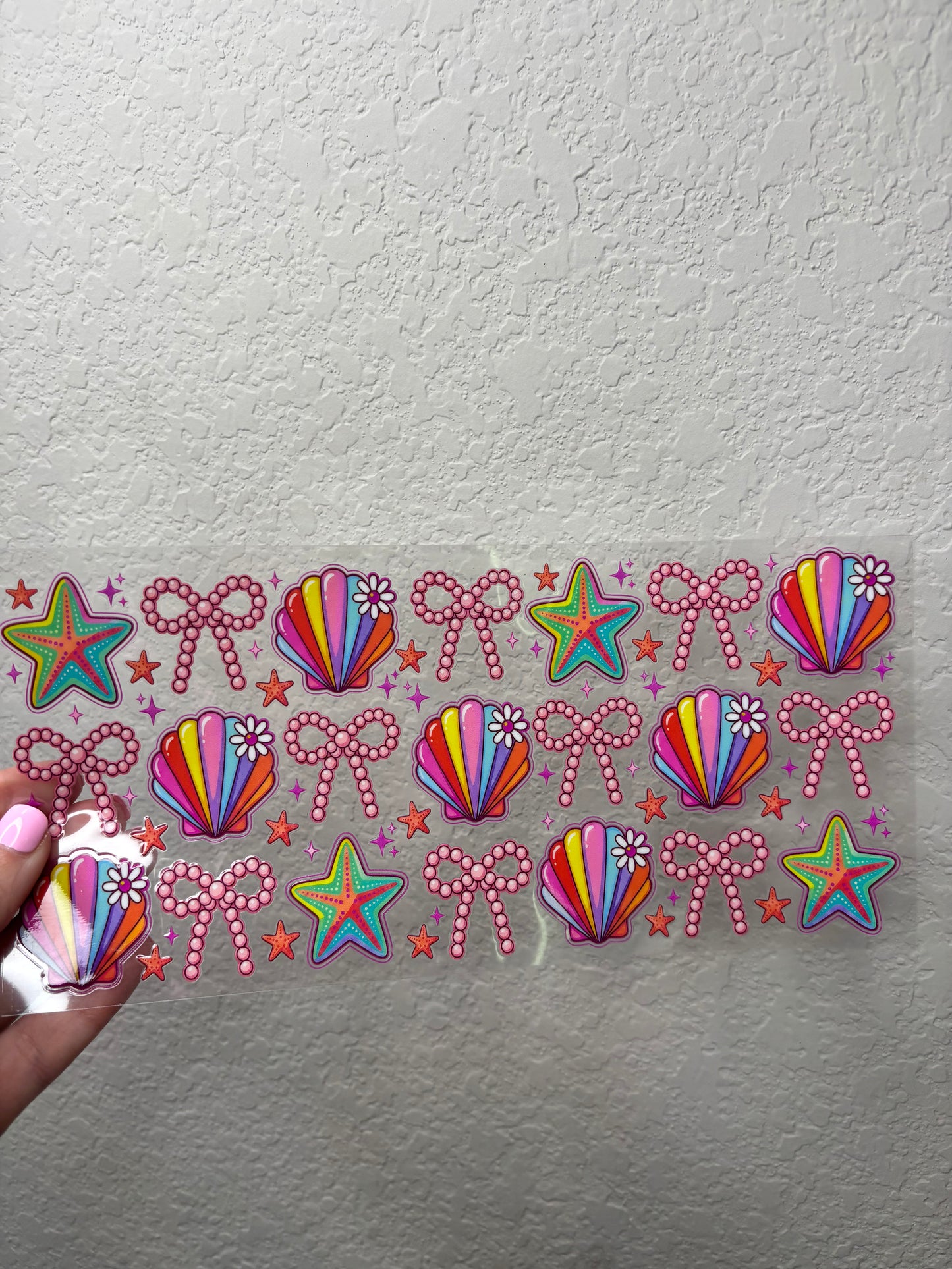 Colorful Shell and Pearl Bow UV DTF Cup Wrap