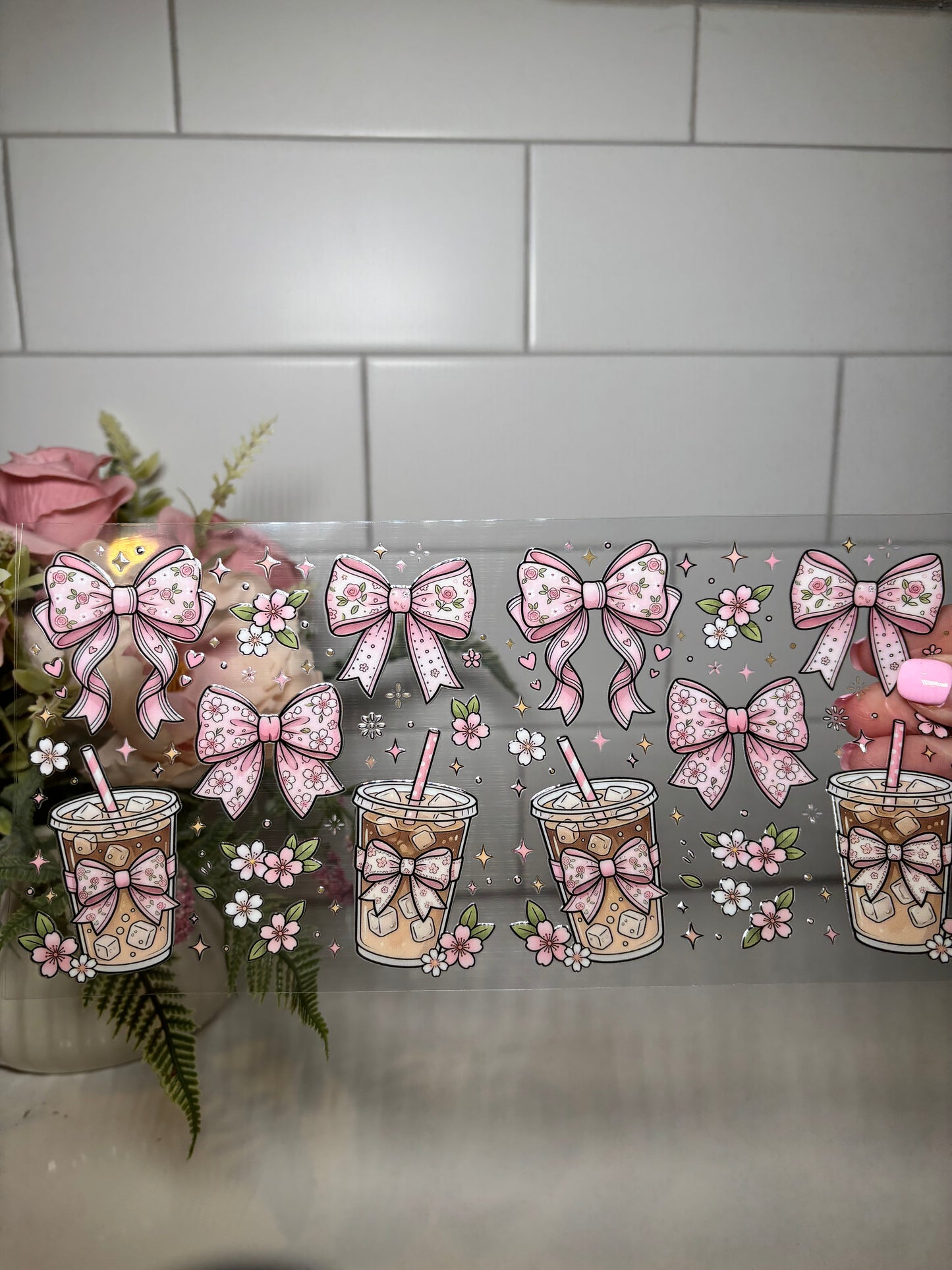 Iced Coffee and Bows UV DTF Cup Wrap