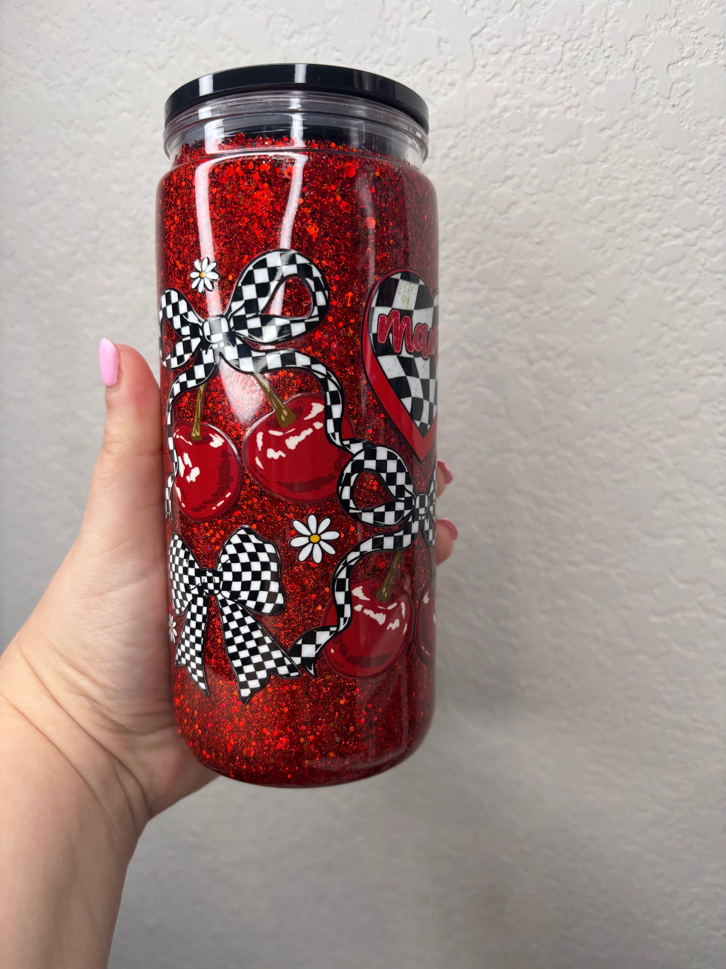 Mama Red Glitter 20 Ounce Snowglobe Tumbler