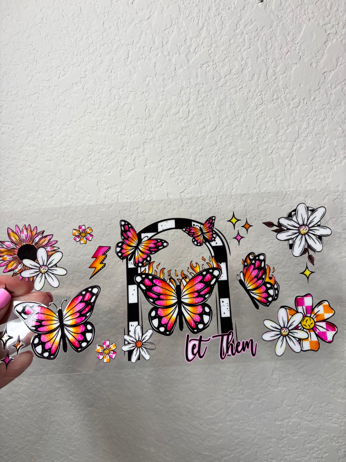 Let Then Pink and Orange Butterfly UV DTF Cup Wrap