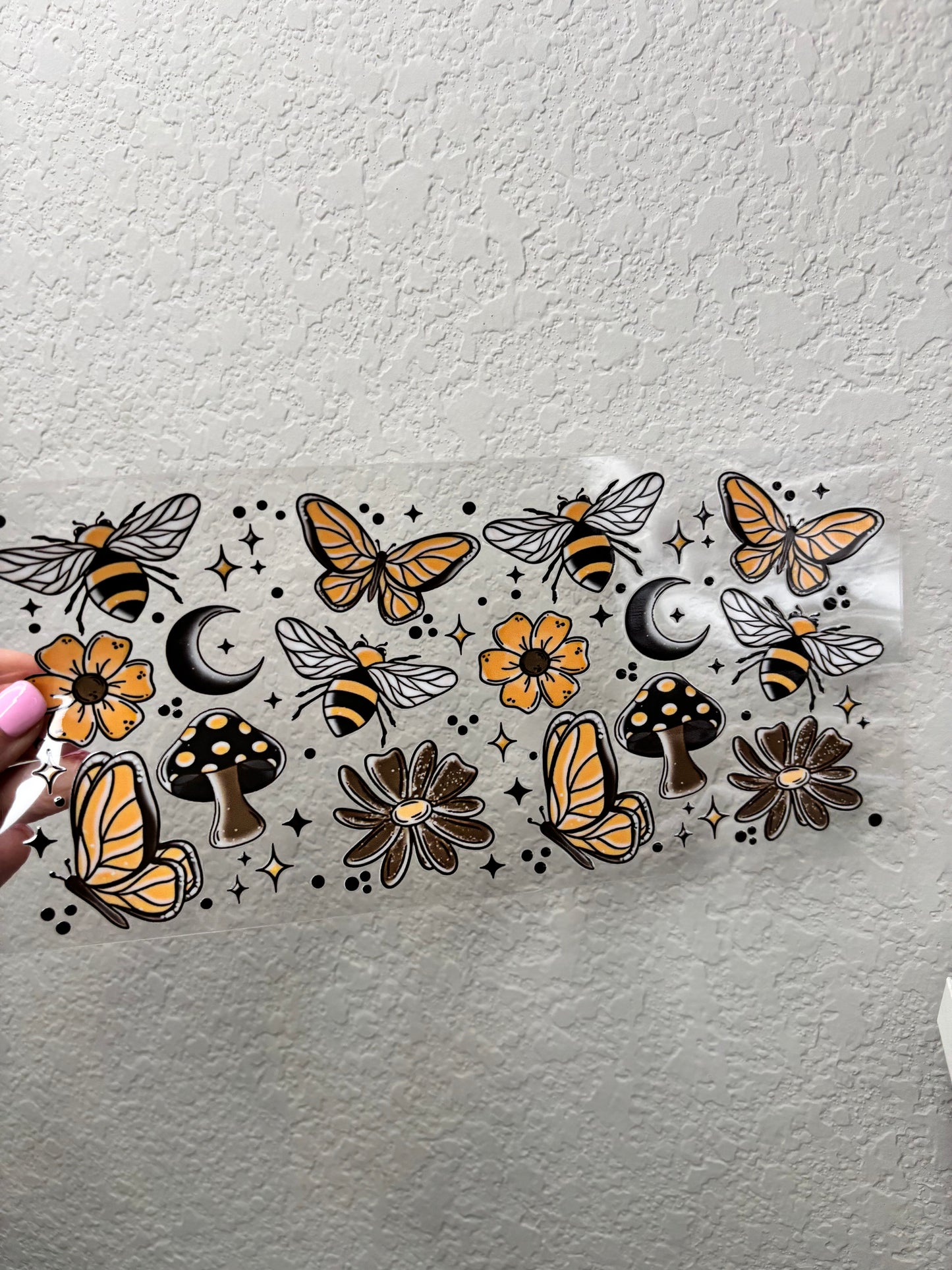Neutral Butterfly and Mushroom UV DTF Cup Wrap