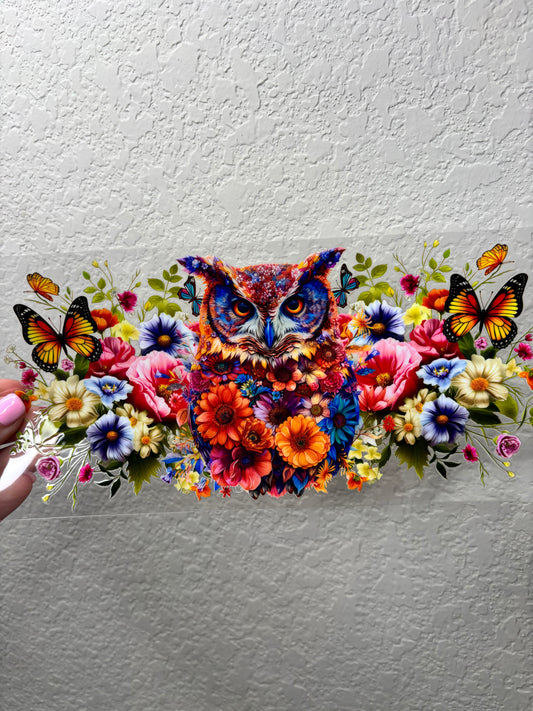 Floral Owl UV DTF Cup Wrap