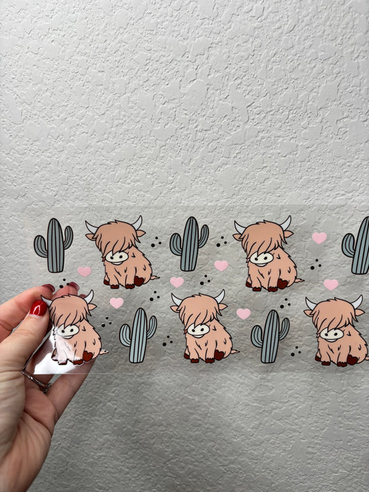 Highland Cow and Cactus UV DTF Cup Wrap