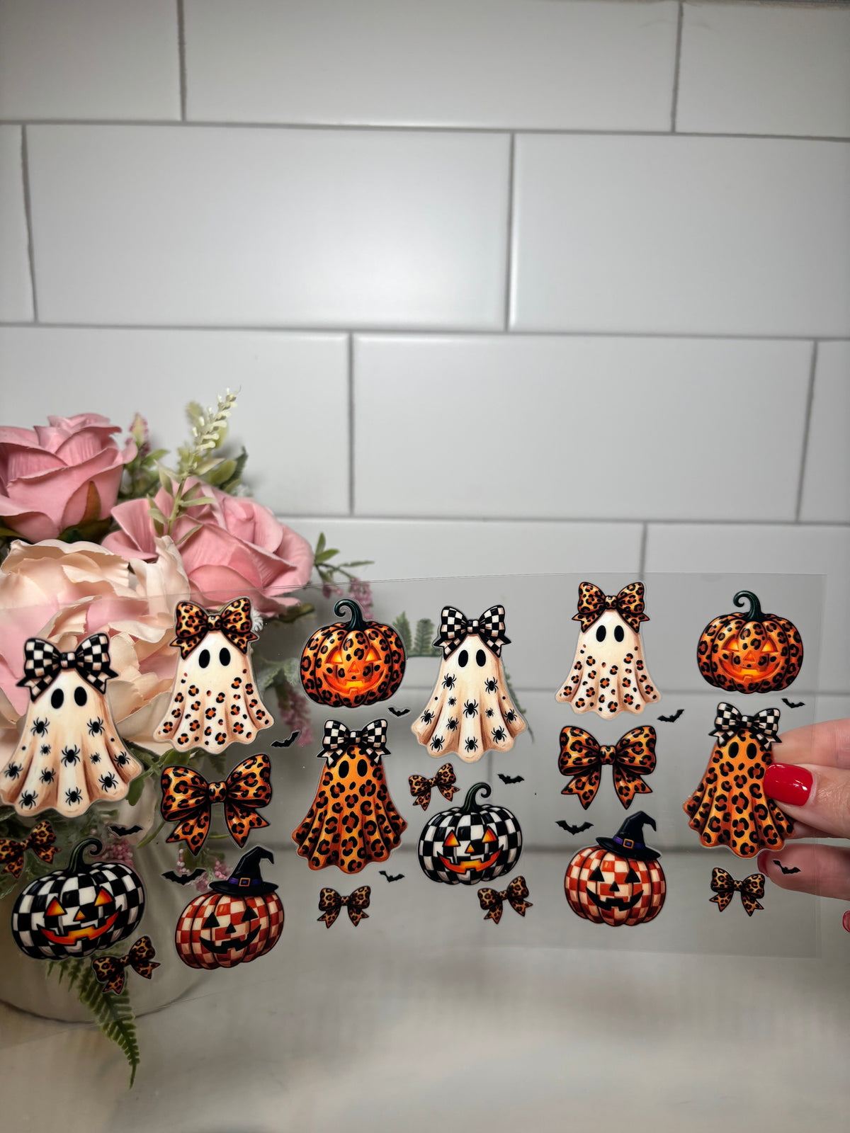 6- Checkered Pumpkins and Ghost UV DTF Cup Wrap