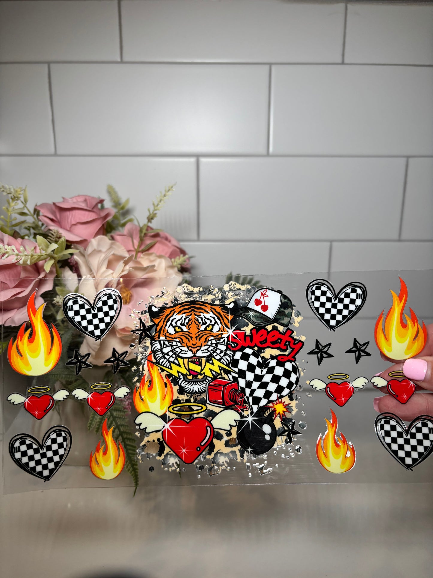 Sweaty Checkered Heart UV DTF Cup Wrap