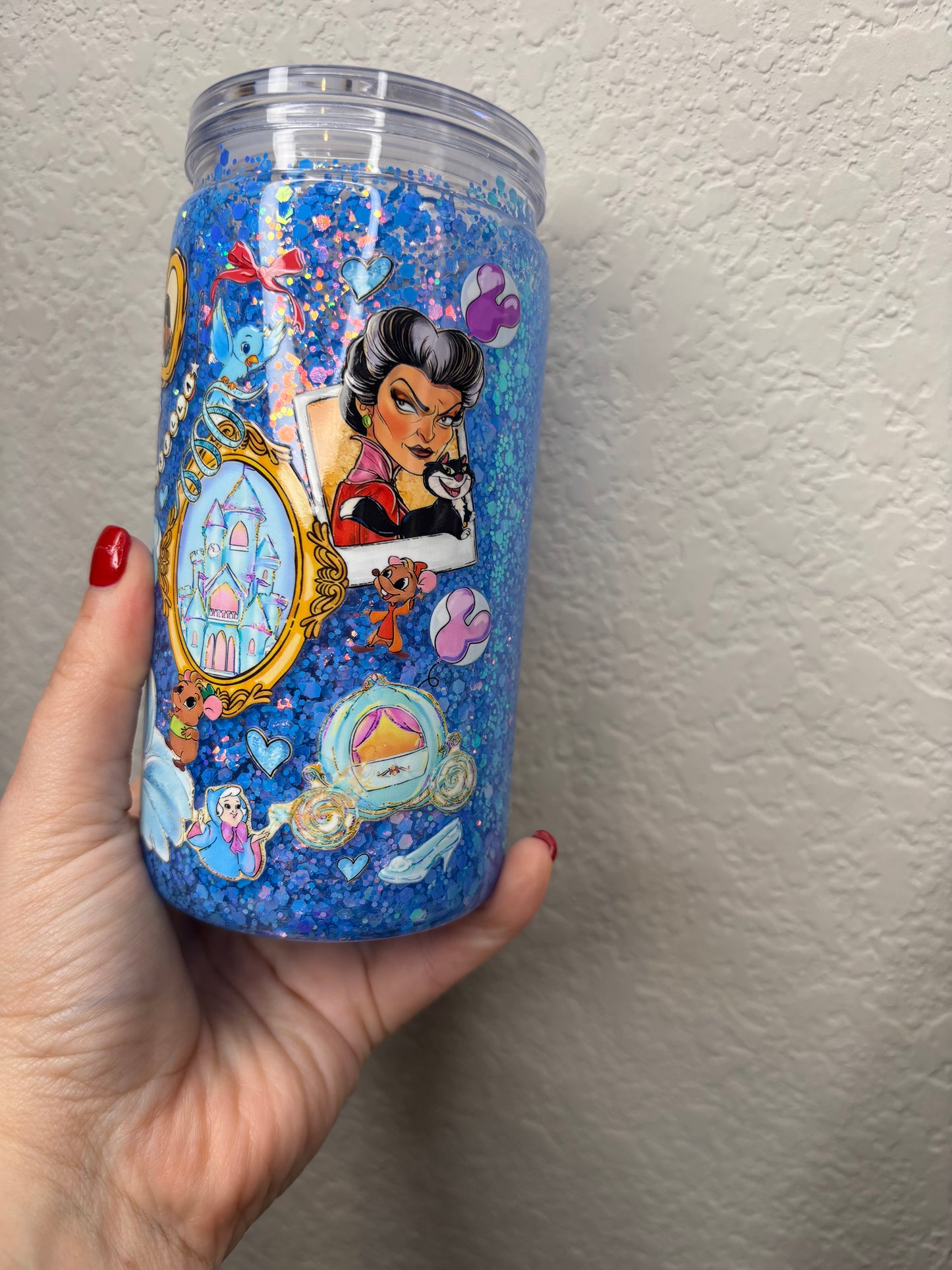 Cindy Blue Glitter 16 ounce Snowglobe Tumbler