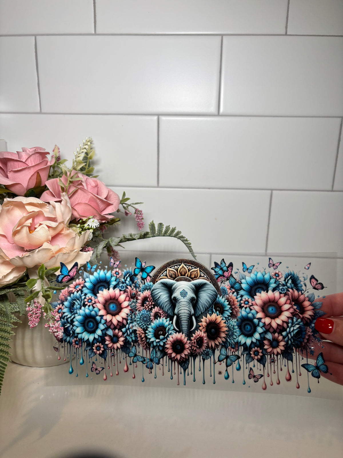 4-Floral Elephant UV DTF Cup Wrap