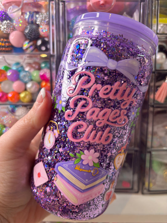 Pretty Page Club Purple Glitter Snowglobe 16oz Cup