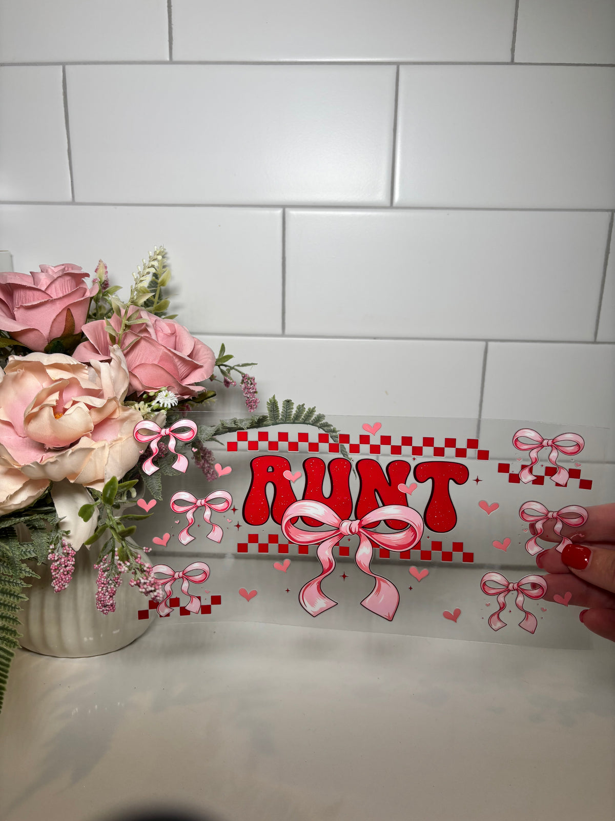4-Red Aunt Bow UV DTF Cup Wrap