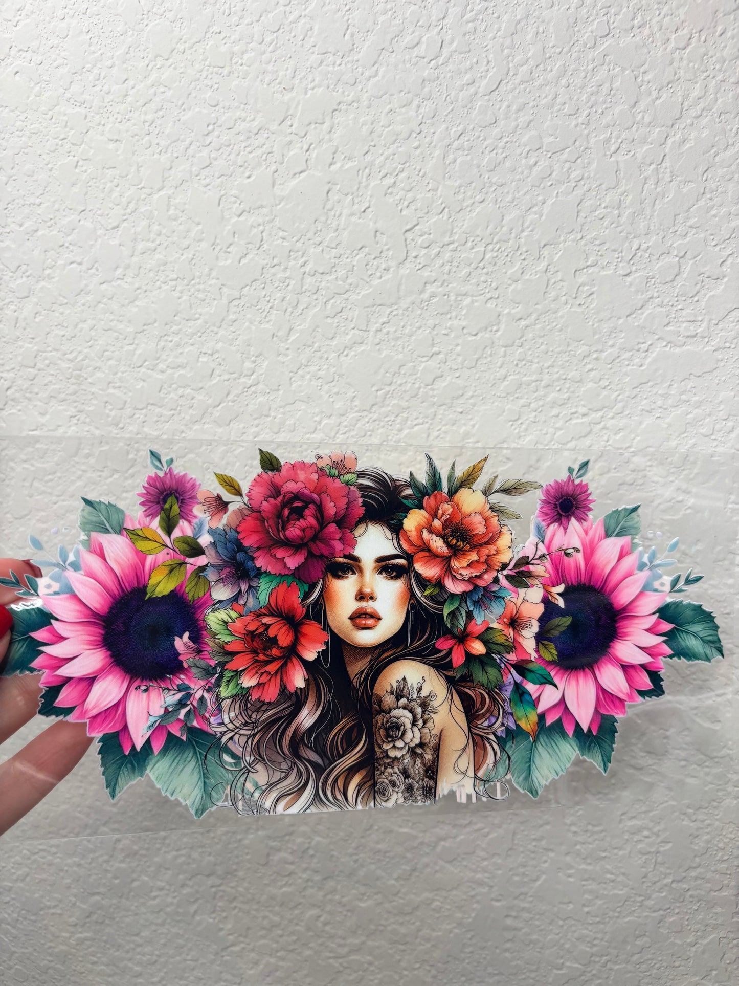 Floral Tattoo Girl UV DTF Cup Wrap