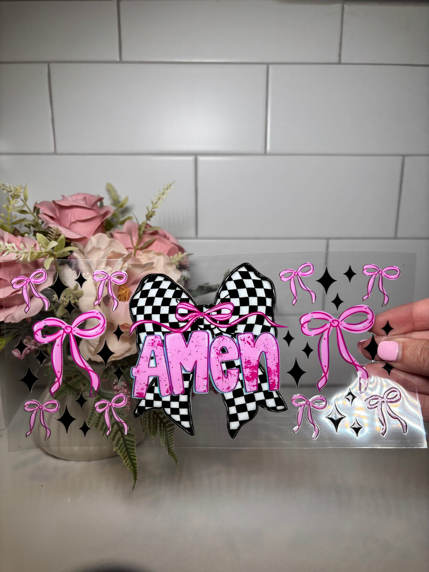 Amen Checkered UV DTF Cup Wrap