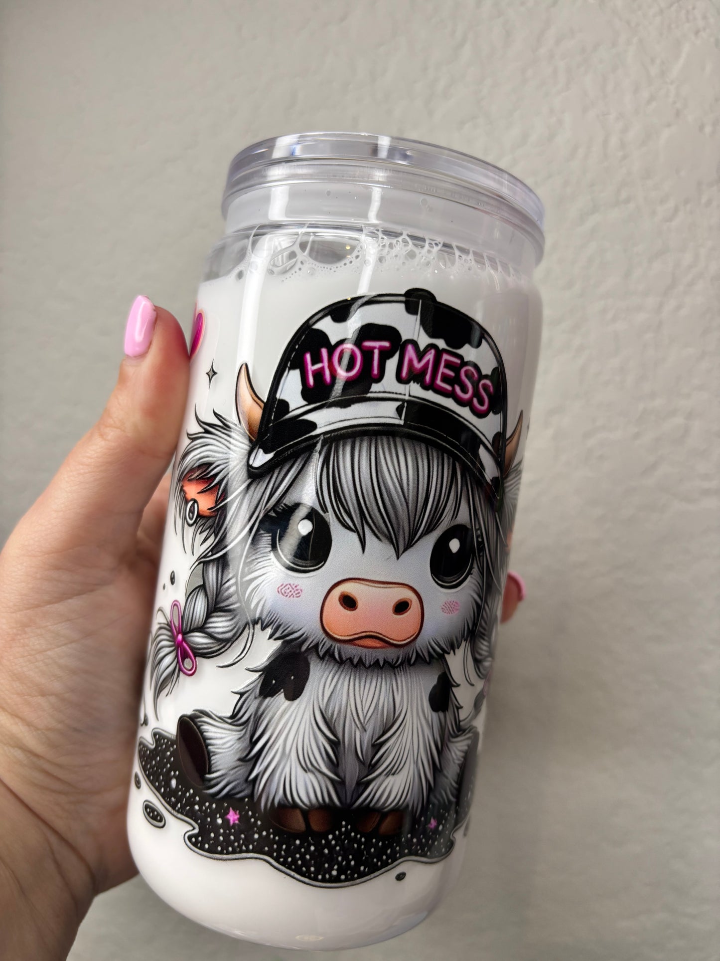 Highland Cow Faux Milk Snowglobe Tumbler