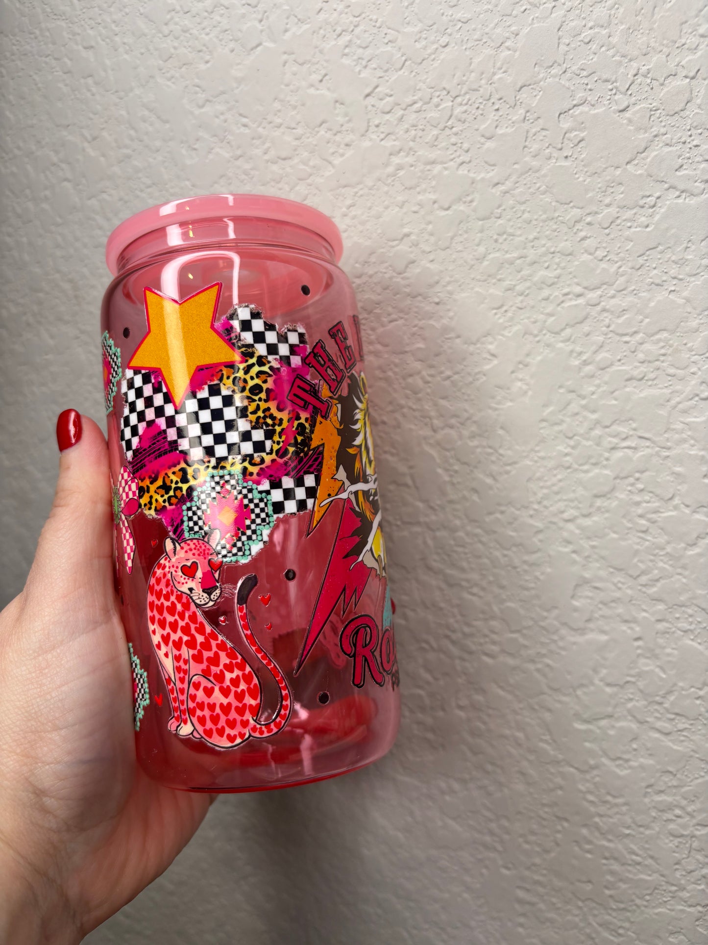 Heavens are Roaring Pink Glass Can Cup