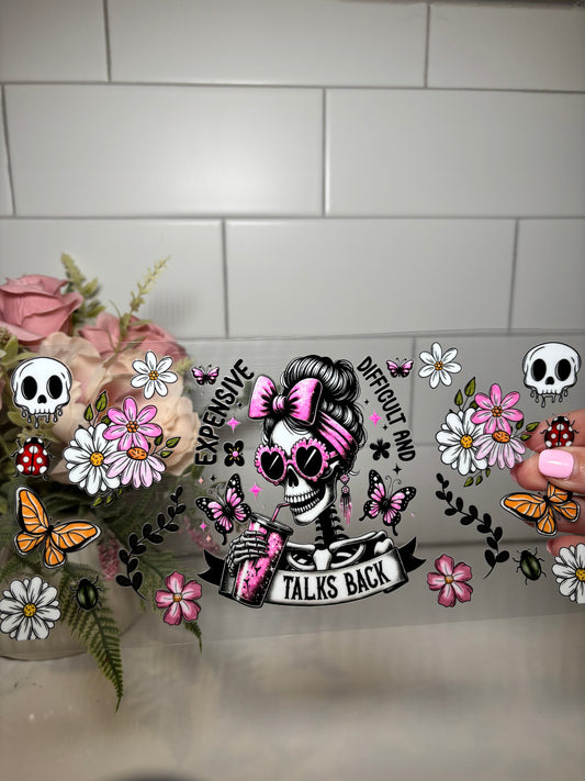 Pink Skull UV DTF Cup Wrap