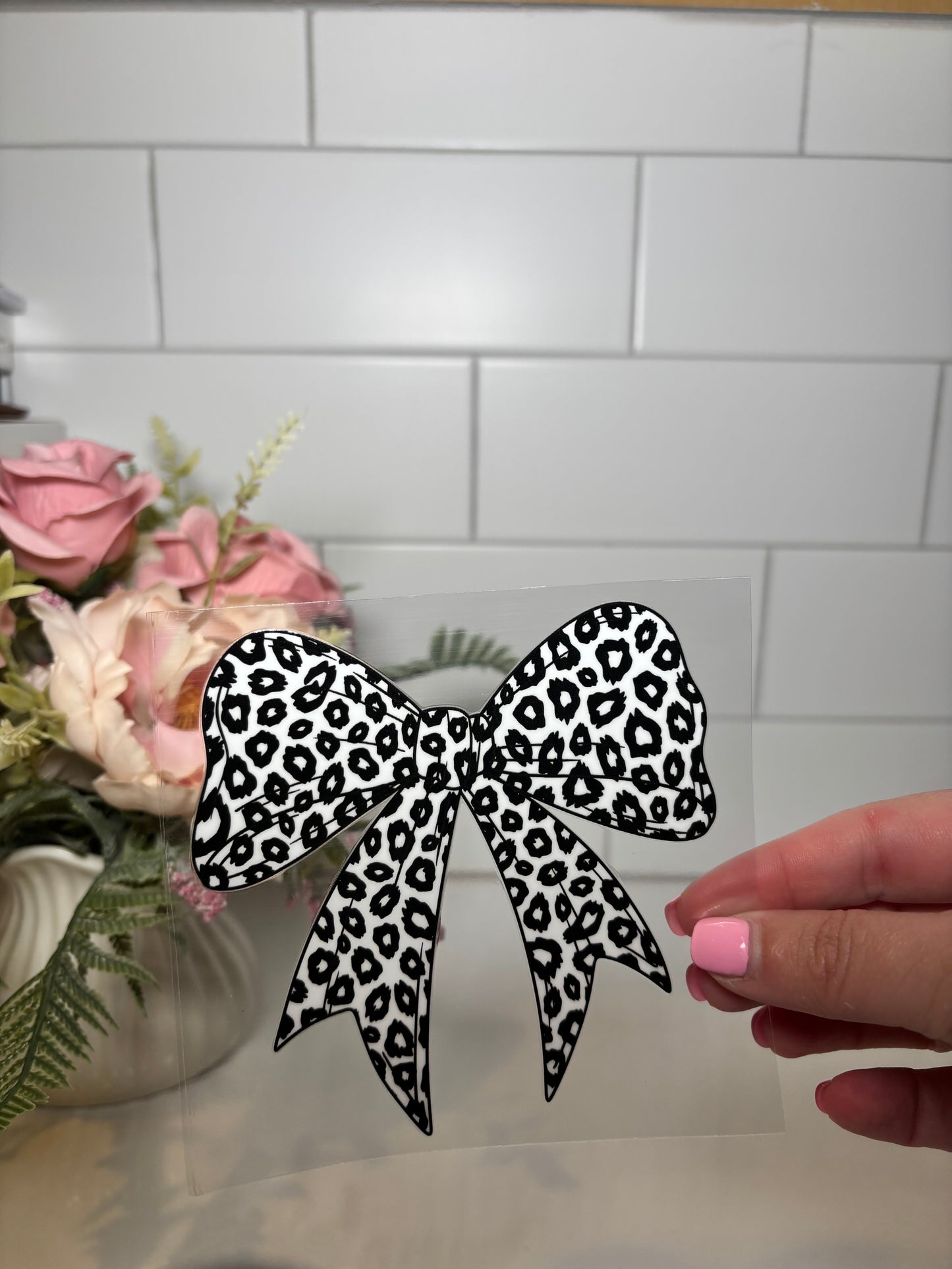 2-White Leopard Bow UV DTF Decal