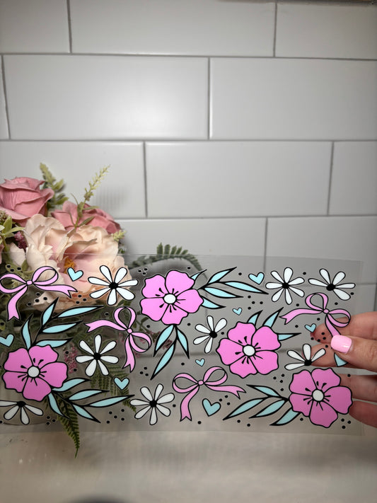 Pink Floral UV DTF Cup Wrap