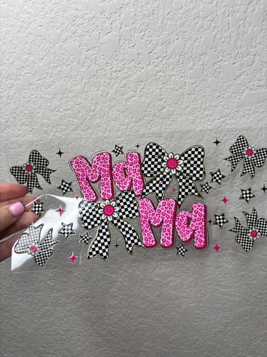 Pink Leopard Mama and Checkered Bow UV DTF Cup Wrap