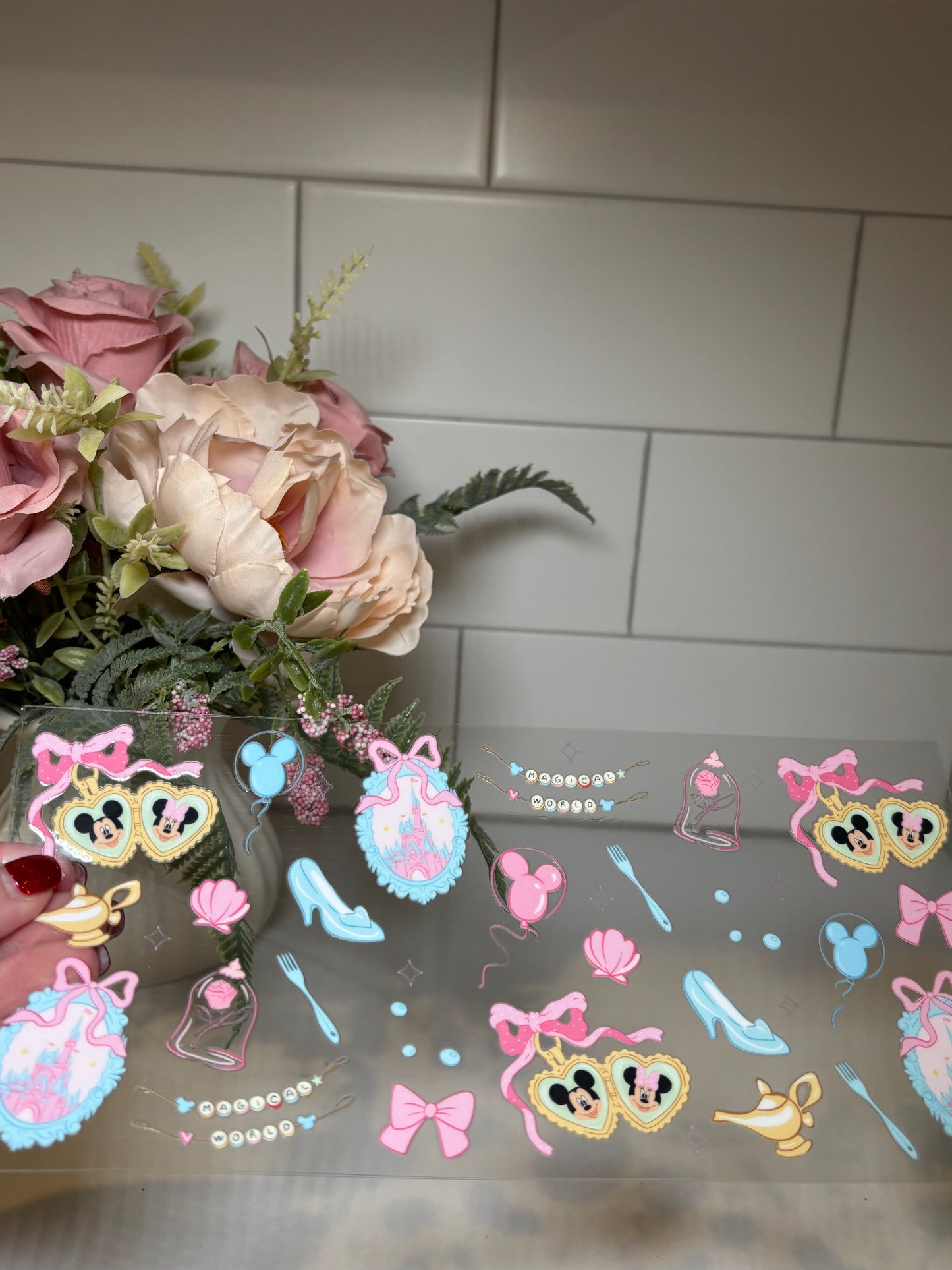 Pink and Blue Mouse 16 Ounce UV DTF Decal