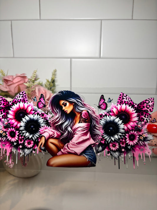 5-Tattoo Girl Butterflies and Pink Flowers UV DTF Cup Wrap