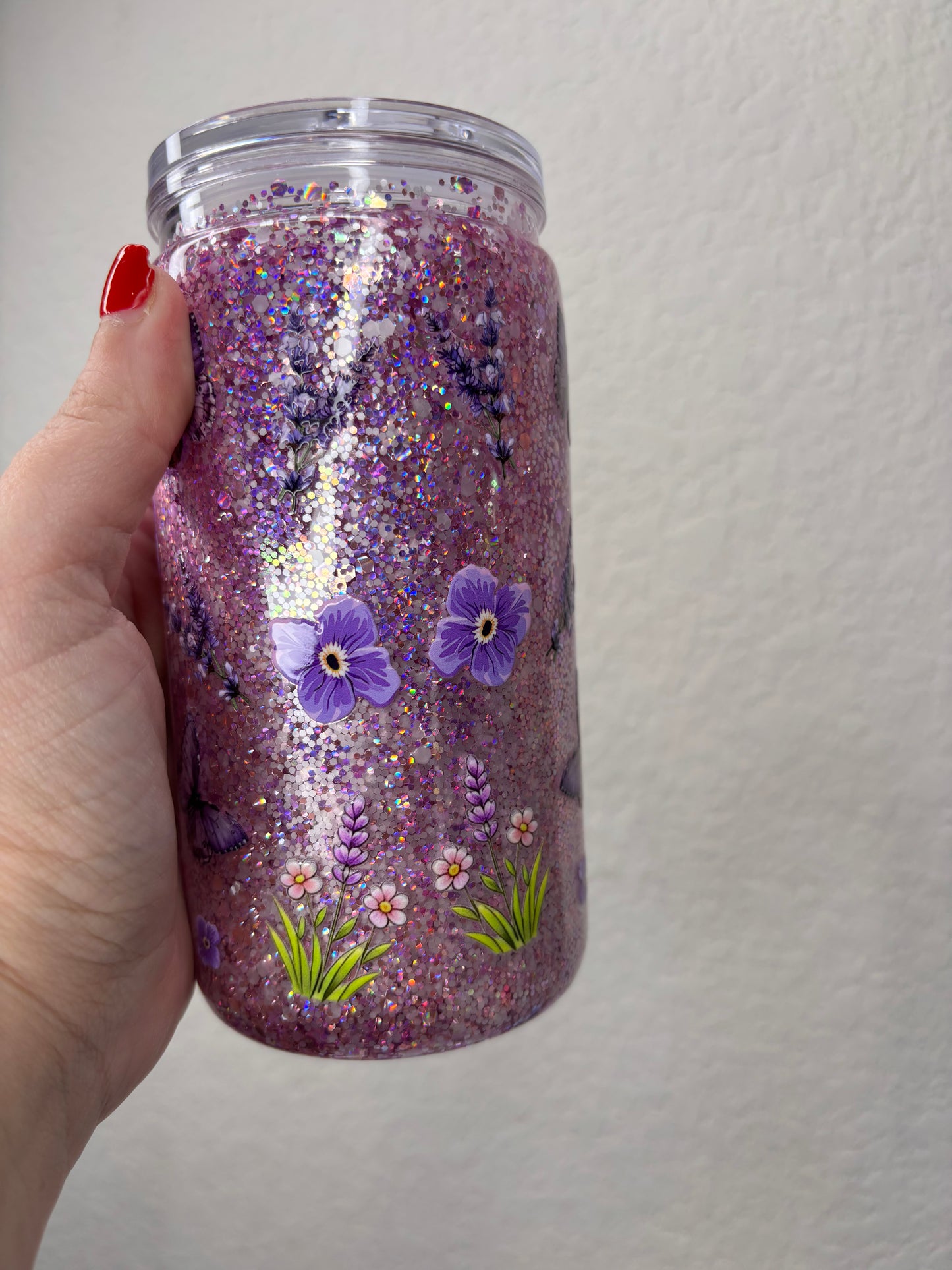 Lavender Lamb 16 Ounce Acrylic Snowglobe Tumbler