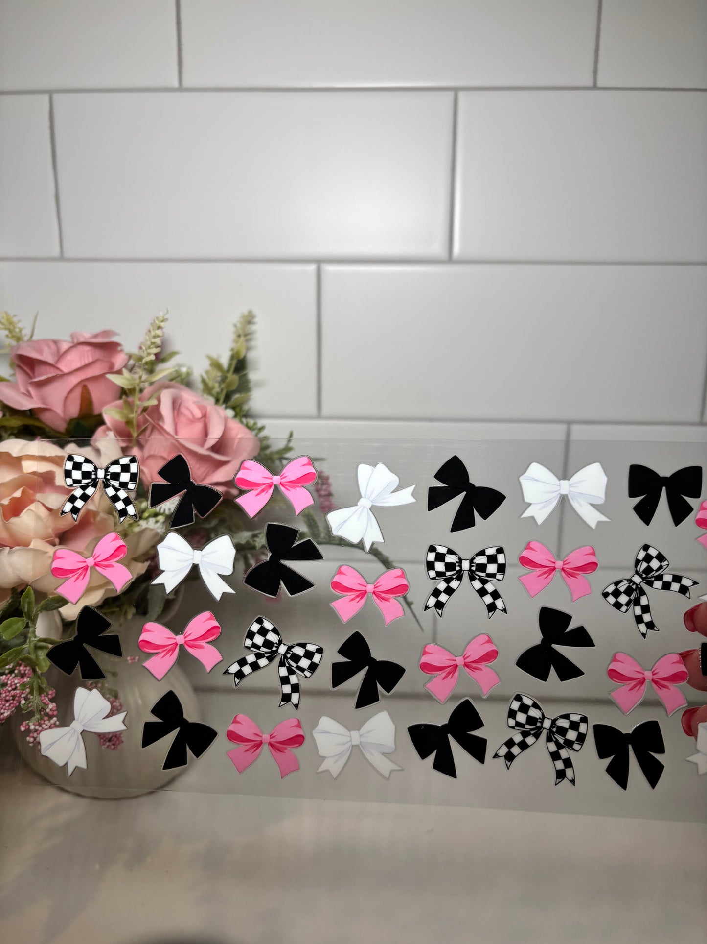 5-Pink, Black and White UV DTF Cup Wrap