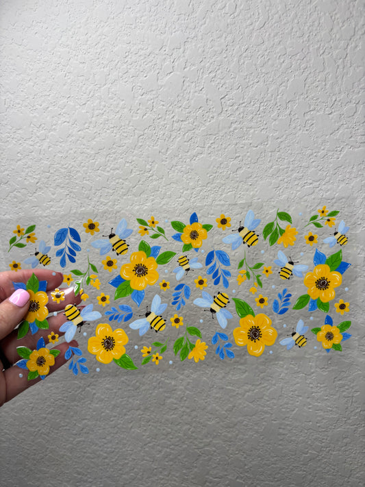 Blue Honey Bee UV DTF Cup Wrap