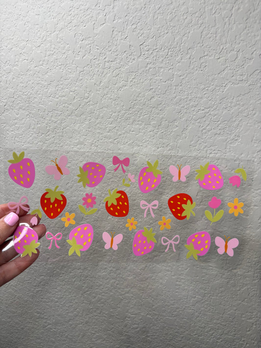 Strawberries and Butterflies UV DTF Cup Wrap