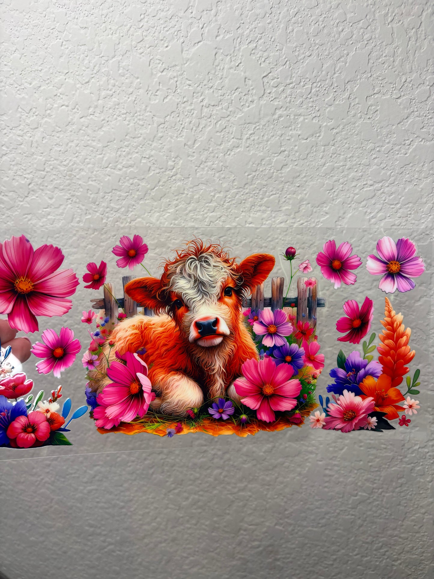 Pink Floral Highland Cow UV DTF Cup Wrap