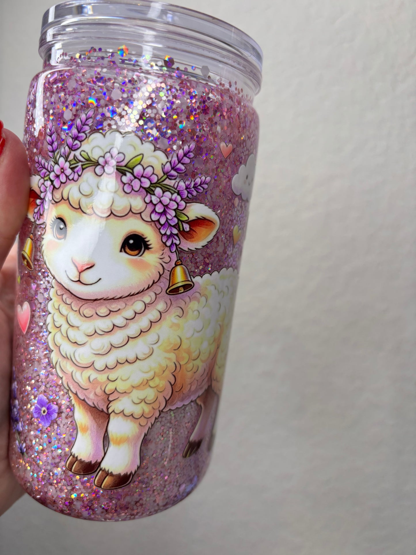 Lavender Lamb 16 Ounce Acrylic Snowglobe Tumbler