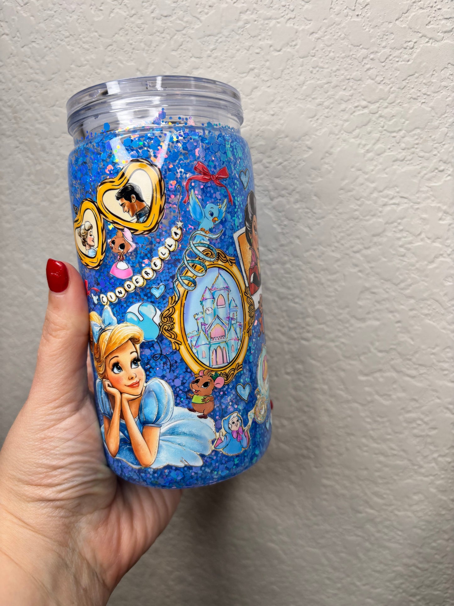 Cindy Blue Glitter 16 ounce Snowglobe Tumbler