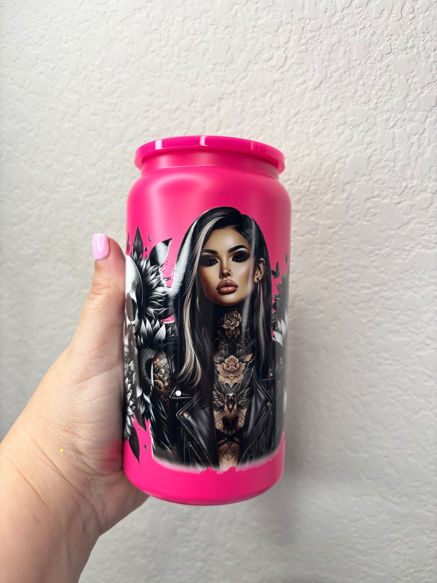 Bright Pink Tattoo Girl 16 Ounce Stainless Steel